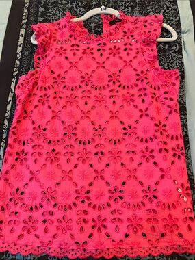 J. Crew Hot Pink Floral Eyelet Sleeveless Shell